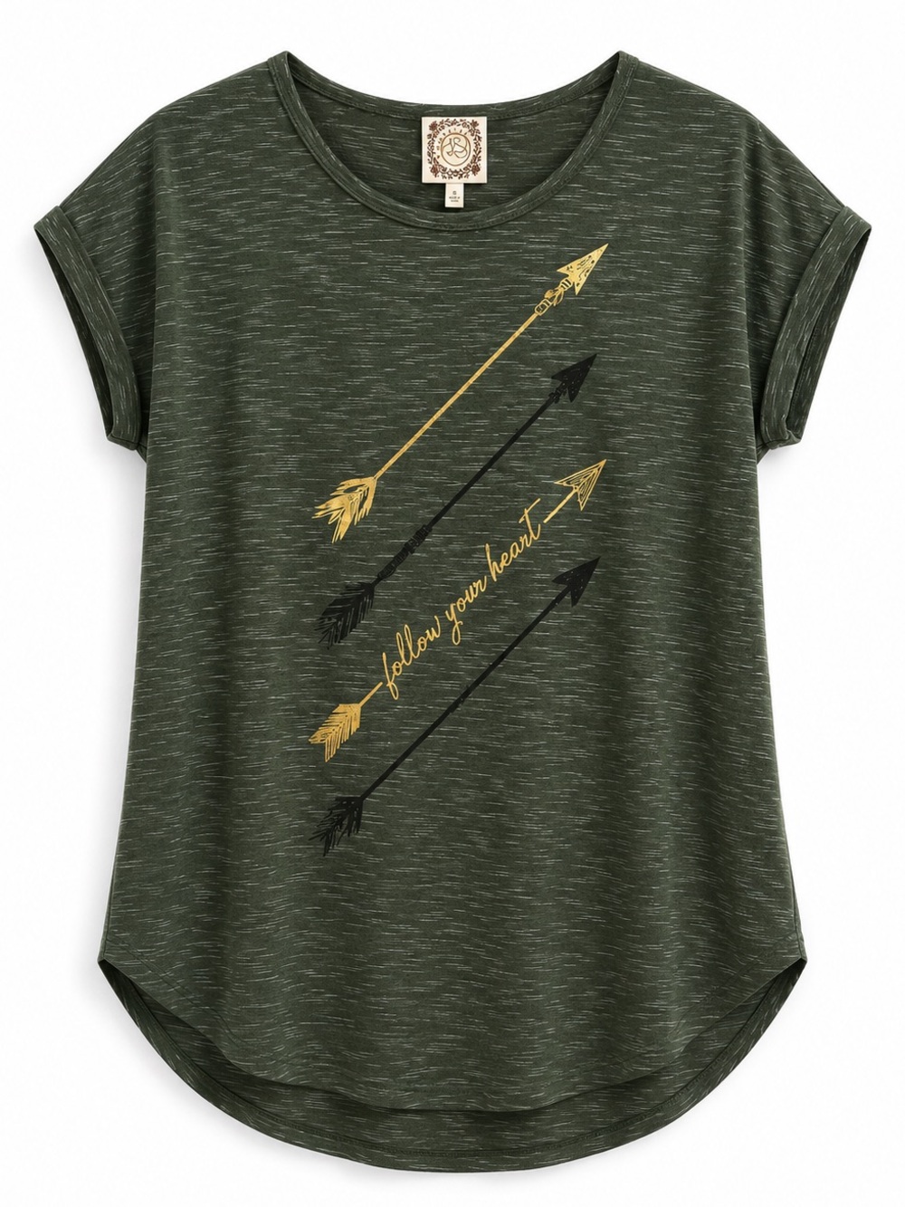Truself Olive Green Arrow Graphic Cap Sleeve Tee Size S